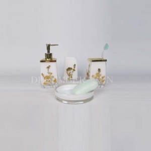 Cuadrado blanco con accesorios de baño de vidrio decalado dorado con portacepillos