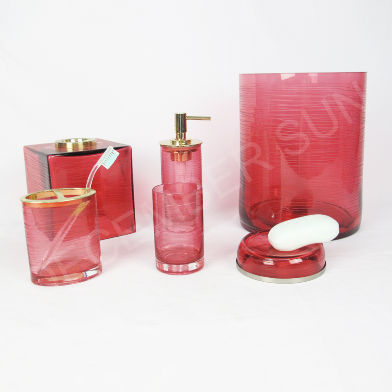 Conjunto de accesorios de baño de rayas de colores redondos con cristales de colores.