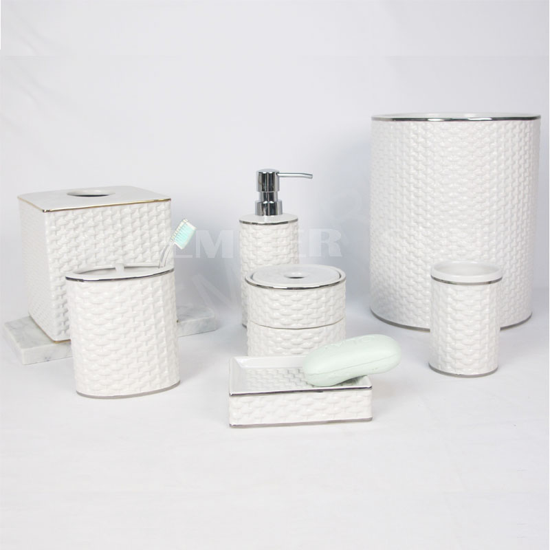 Accesorios de baño de tejido de bambú de porcelana blanca al mejor precio 2020