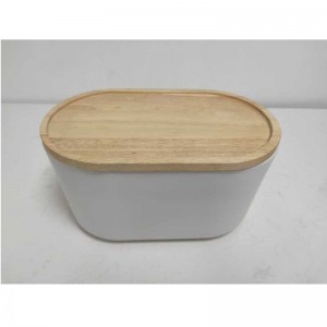 Venta al por mayor Largo con tapa de madera Caja de pan de cerámica Caja de pan